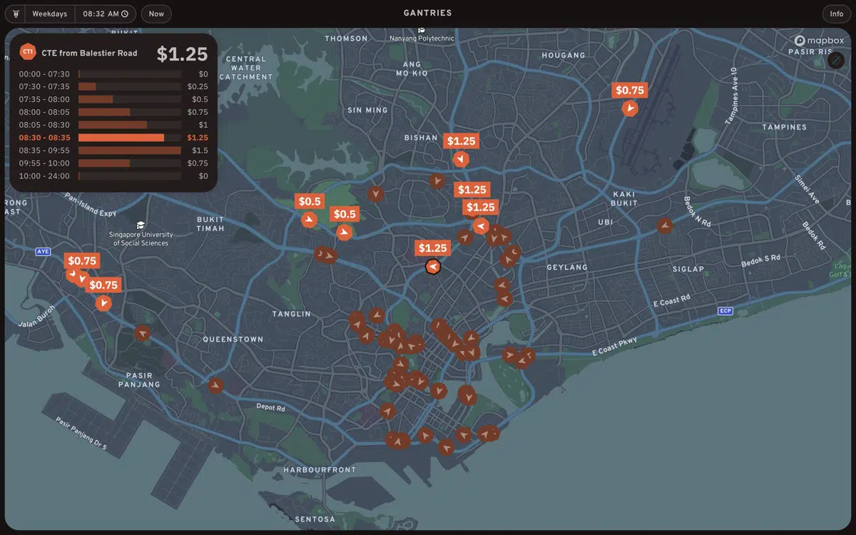 Map of all ERP gantries and current rates