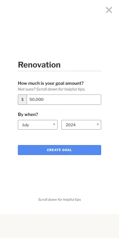 Enter goal details (amount and date)